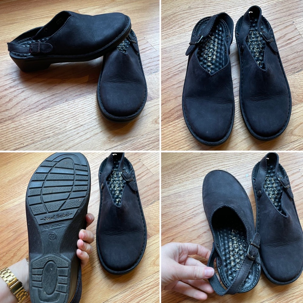 Josef‎ Seibel Leather Black Air Massage Clogs Size 37 (6-6.5)